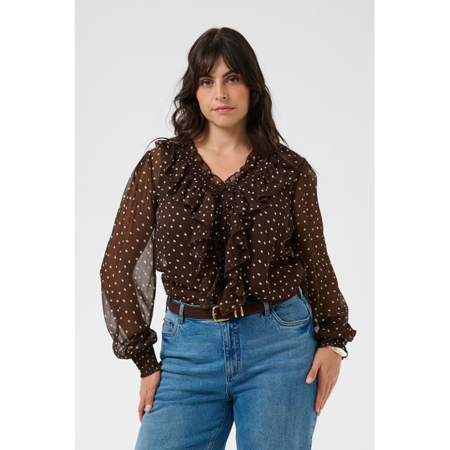 Blouse à manches longues marron coffee bean turtledove dot <span itemprop=