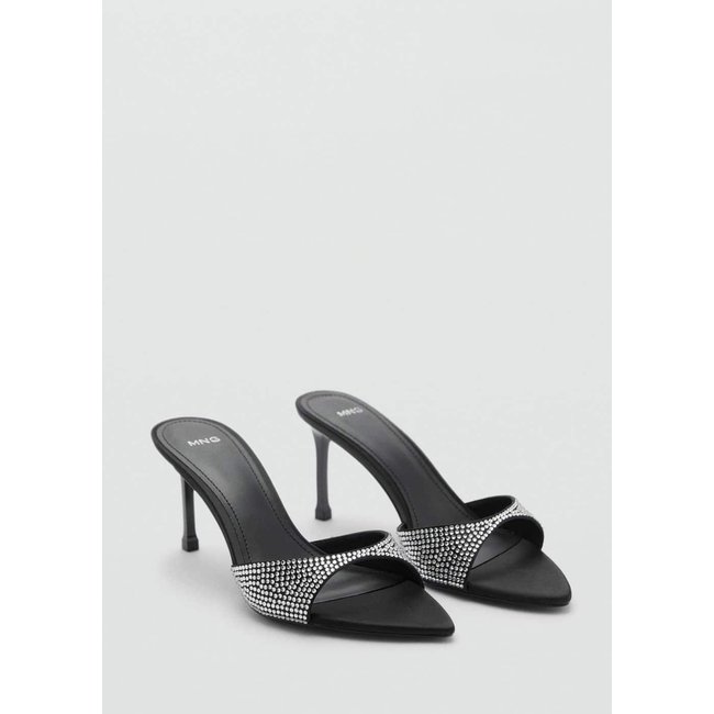 Sandales ouvertes à l’arrière talon strass noir <span itemprop=