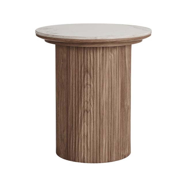 Bout de canapé plateau effet marbre, LYSA Couleur bois / blanc <span itemprop=