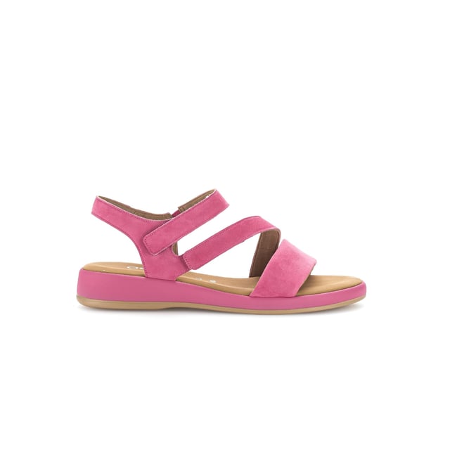 Sandales en  à talon compensé rose velours <span itemprop=