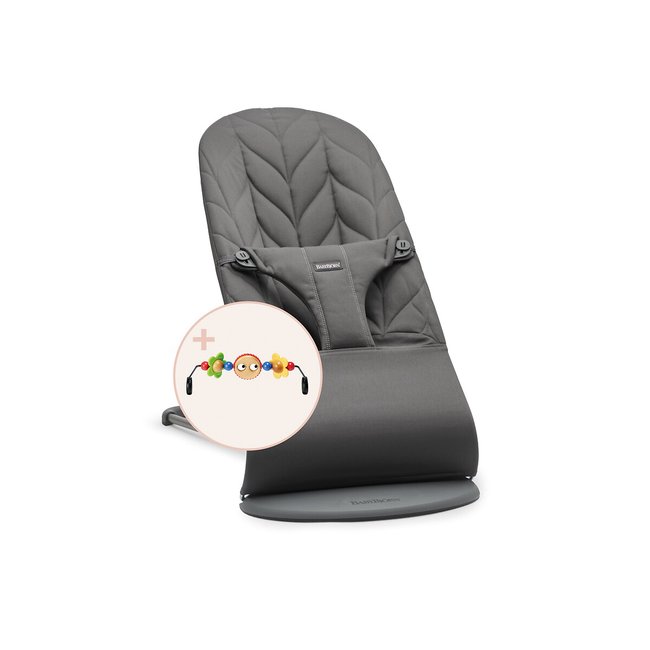 Bliss petal bouncer with play bar pack, charcoal, BABYBJORN