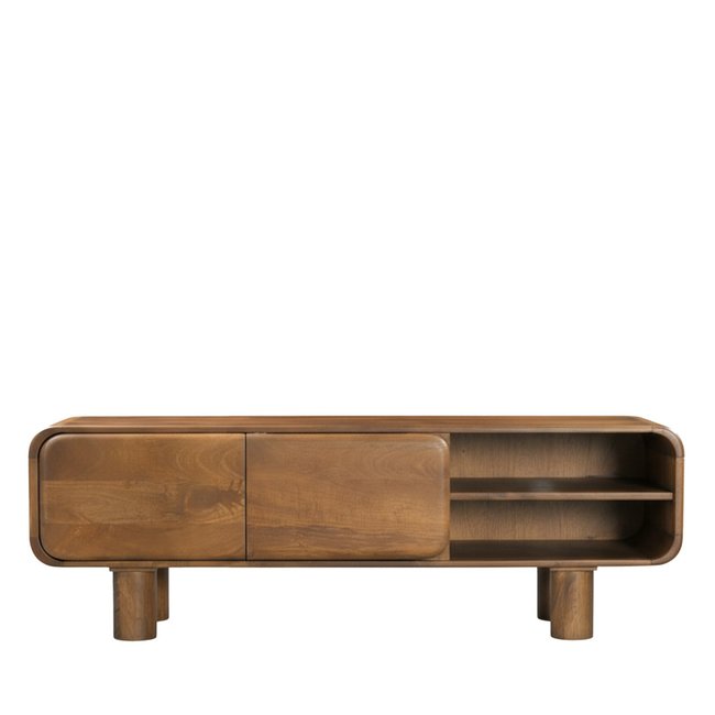Meuble tv 2 portes en bois massif L140cm- SIRA Couleur bois foncé <span itemprop=