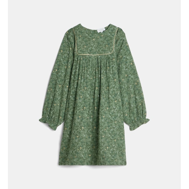 Robe évasée tamantoue florale gaze de coton bio vert multicolore <span itemprop=
