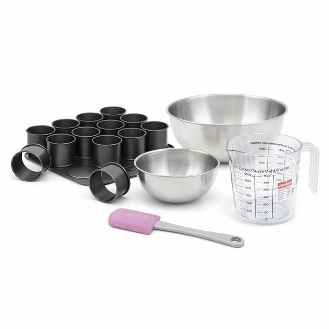 Set à pâtisserie 1 plaque de 12 mini-moules BLACK METALLIC noir <span itemprop=