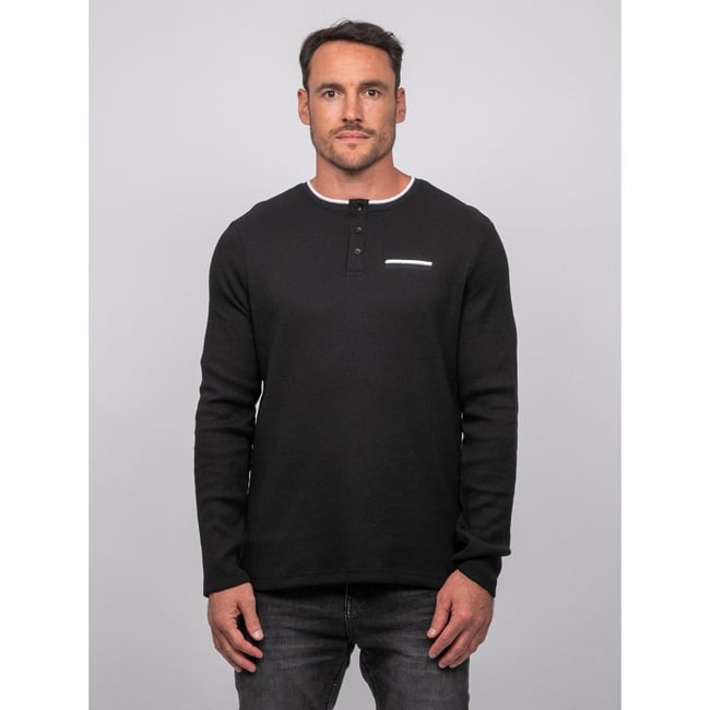 T Shirt Manches Longues Gaufré Col Tunisien Coton Jotendo - RITCHIE