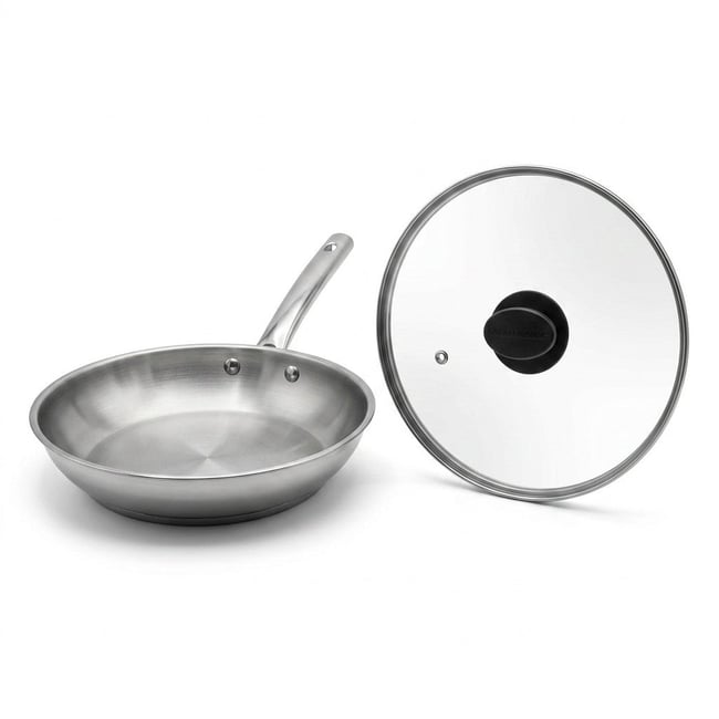 Poêle de cuisson inox avec couvercle verre 24 cm transparent|gris <span itemprop=