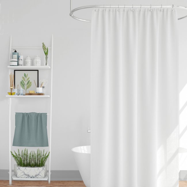 Rideau de douche classique tissu jacquard uni blanc v019839 <span itemprop=