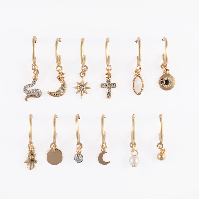 Set x12 petites créoles dépareillées doré <span itemprop=