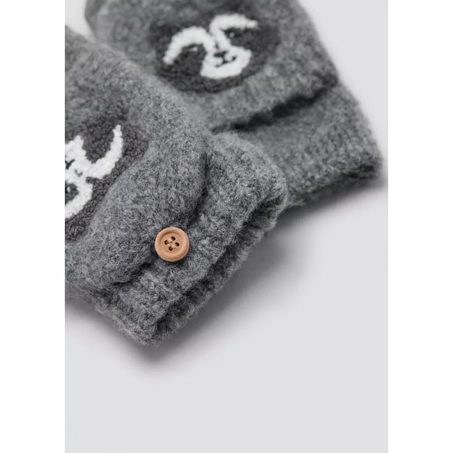 Gants en maille avec motif raton laveur gris <span itemprop=