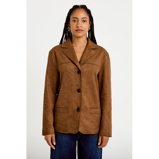 Veste blazer suédine camel <span itemprop=