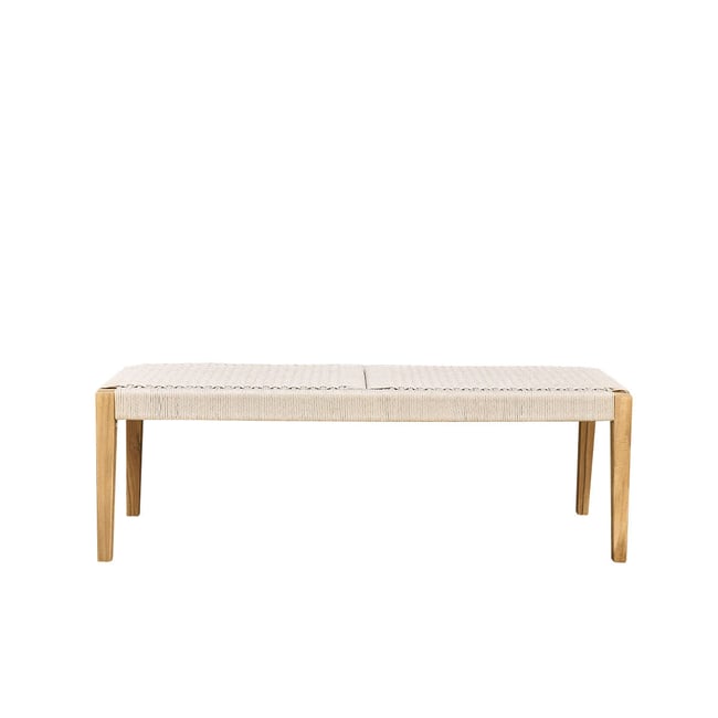 Banc de jardin en teck massif et cordage 3 places  LIVIE beige <span itemprop=