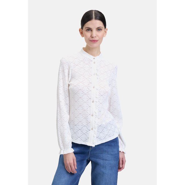 Chemisier en dentelle à ruches blanc <span itemprop=