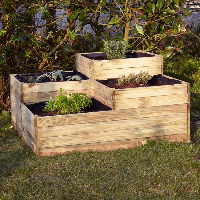 Carré potager 4 bacs en bois Couleur marron <span itemprop=