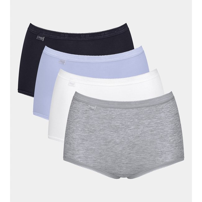 Pack of 4 Basic+ Maxi Knickers in Cotton, navy+ lavender blue+white+grey marl, SLOGGI