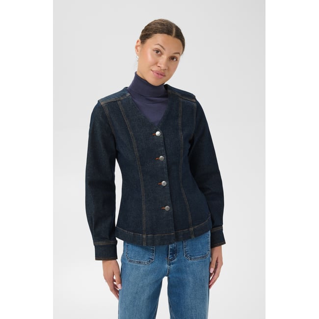 Chemise en jean manches longues bleu dark blue unwashed denim <span itemprop=