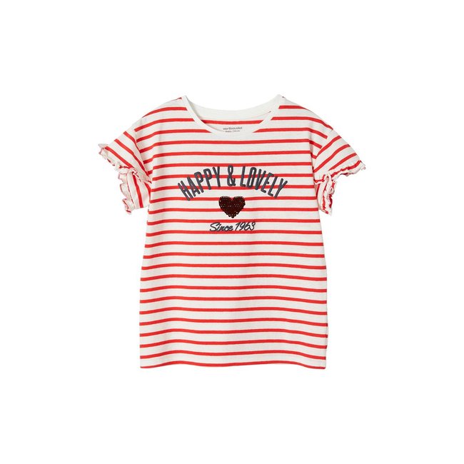Tee-shirt rayé avec coeur en sequins écru rayé <span itemprop=