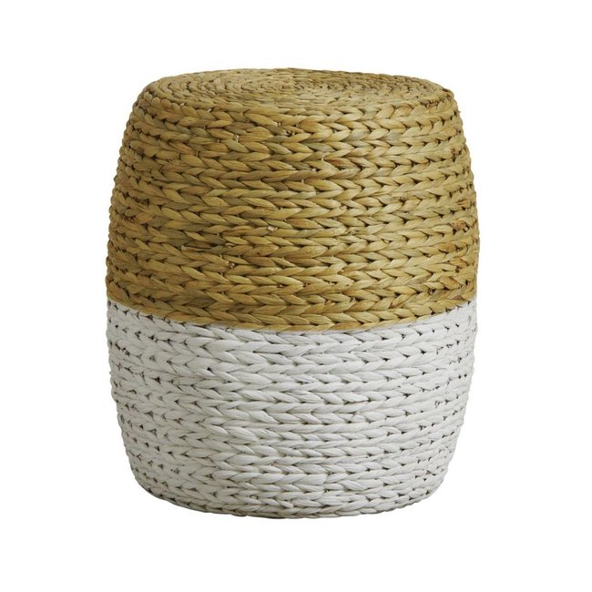 Tabouret rond en jacinthe bicolore Naturel et blanc Couleur naturel et blanc <span itemprop=