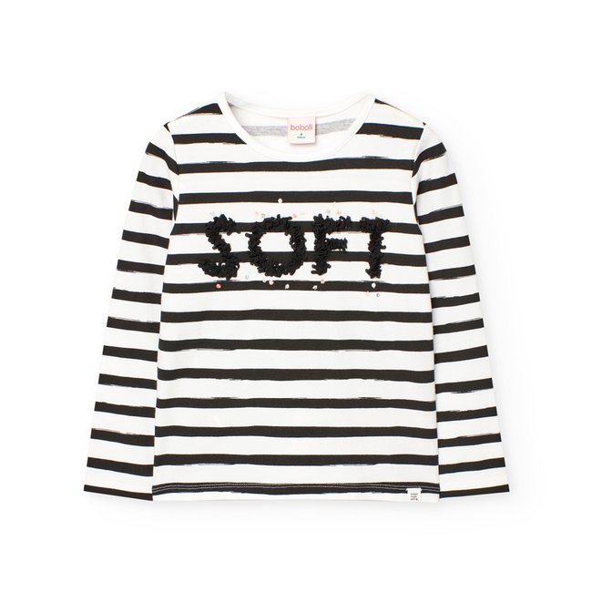 T-Shirt tricot à rayures noir <span itemprop=