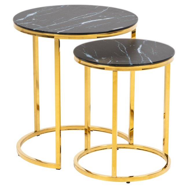 Lot de 2 Tables d'appoint ronde en Marbre et Métal Couleur noir <span itemprop=