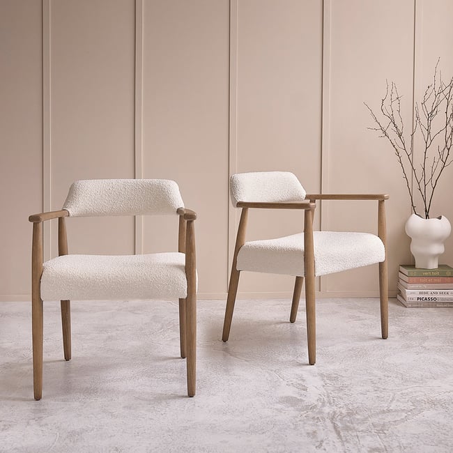 Lot de 2 chaises en bois de chêne et bouclette  LUISA Couleur blanc <span itemprop=