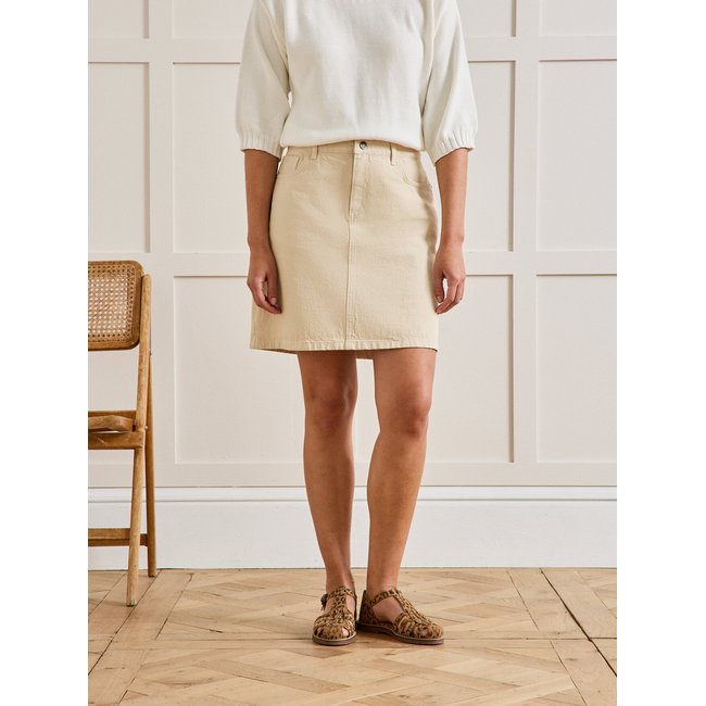 Jupe courte jean couleur coton biologique beige <span itemprop=