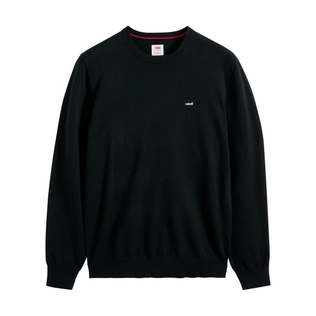 Pull en coton mélangé noir à coupe ajustée pourvu d'un col rond noir <span itemprop=