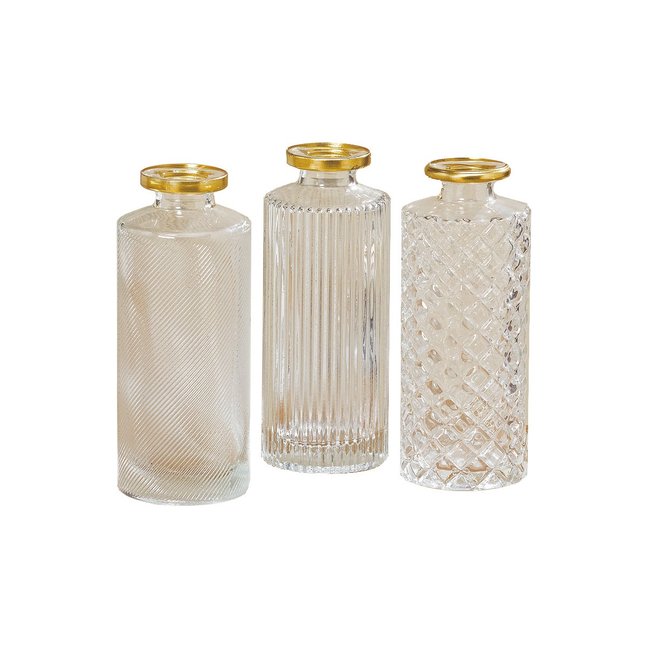 Set de 3 Vases Soliflores en Verre Transparent et Doré - Hauteur 13cm Couleur transparent <span itemprop=