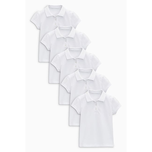 Polo coton fille, lot de 5 blanc <span itemprop=