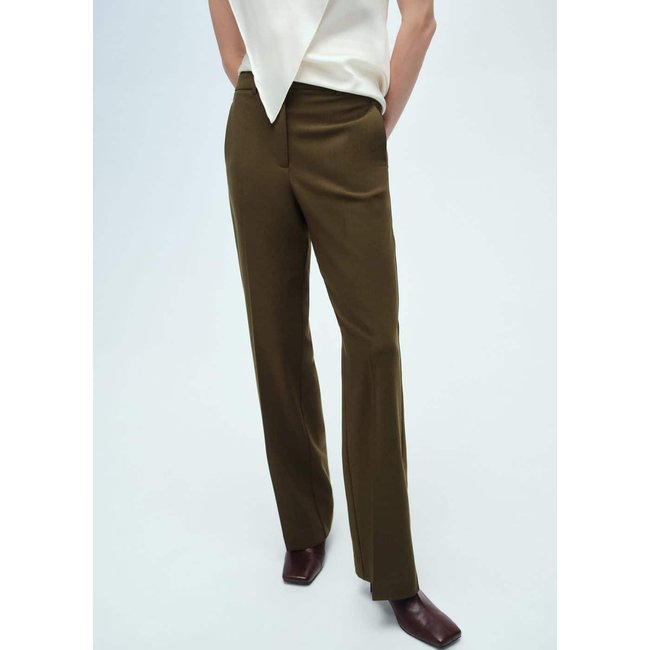 Pantalon droit taille normale kaki <span itemprop=