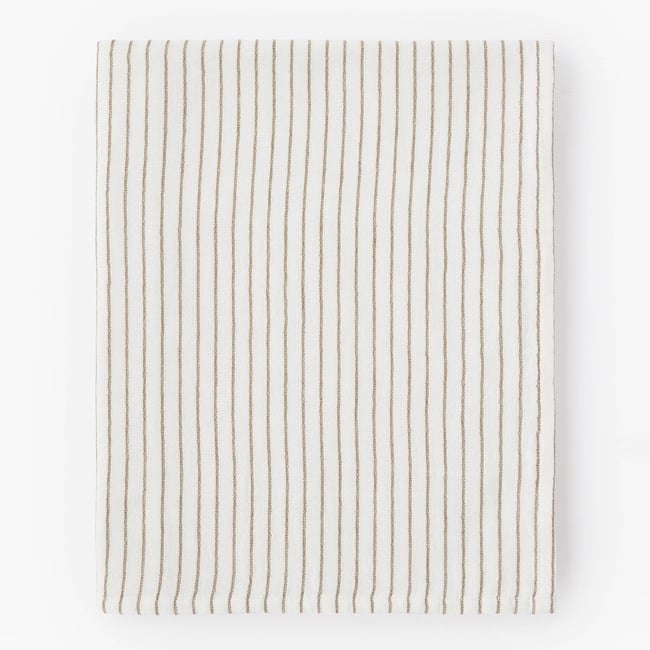 Fouta doublée en gaze de coton, 100x180cm. Extérieur en coton issu de l'agriculture biologique, doublure éponge rayée polyester olive <span itemprop=