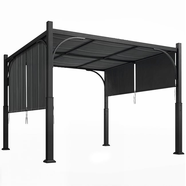 Pergola de jardin 3 x 3 m auvent coulissant métal galvanisé gris <span itemprop=