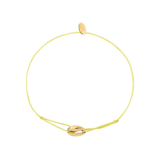 Bracelet cordon mini cauri mimosa doré <span itemprop=