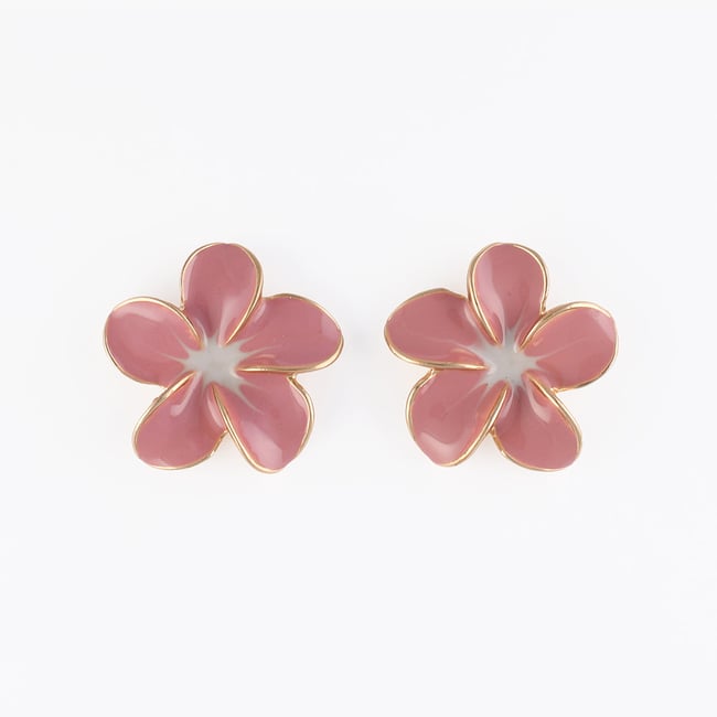 Boucles d'oreilles fleurs tropicales roses rose <span itemprop=
