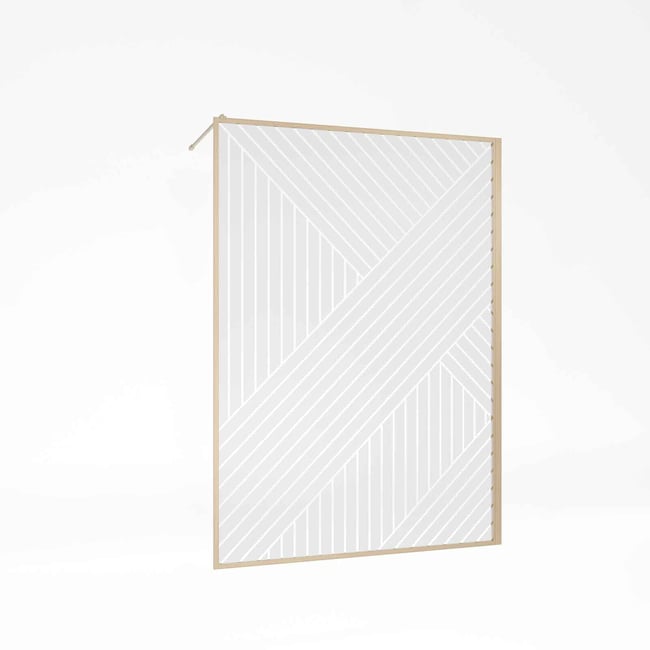 Paroi de douche en verre sérigraphié style Japandi motif géométrique marron clair <span itemprop=