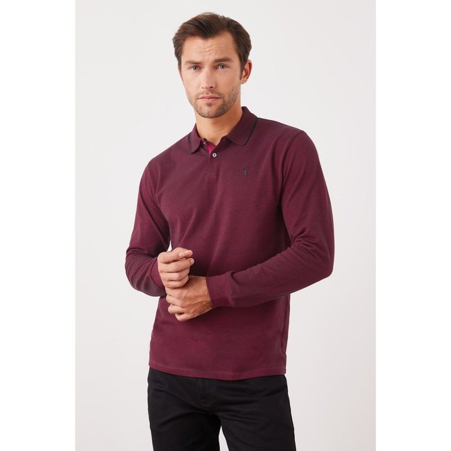 Polo À Manches Longues En Piqué rouge <span itemprop=