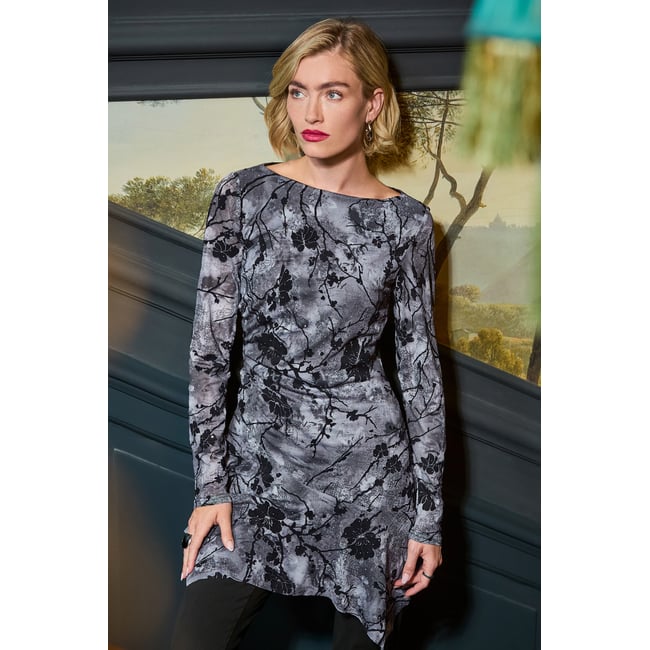 Tunique Scintillante Floquée à Ourlet Asymétrique gris <span itemprop=