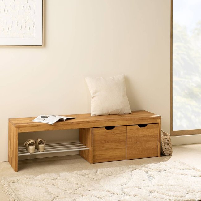 Banc à chaussures bois massif avec 2 cubes de rangement - CYRIEL - CAMIF