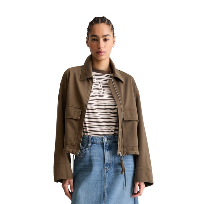 Veste en sergé regular en coton organique-lyocell stretch marron foncé <span itemprop=