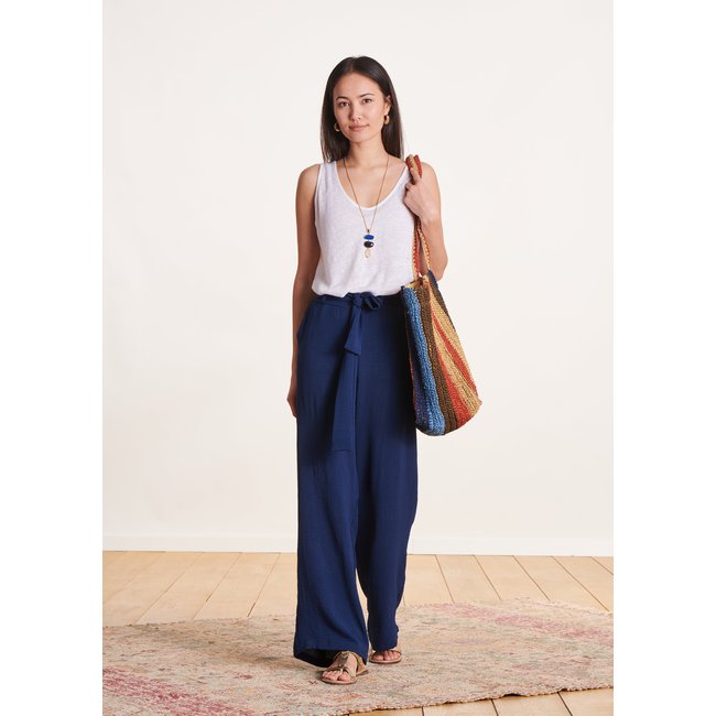 Pantalon ample bleu marine <span itemprop=
