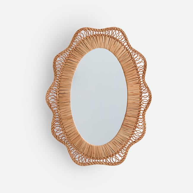 Miroir forme fleur, rotin, diamètre 44 cm, ROZA Couleur naturel <span itemprop=