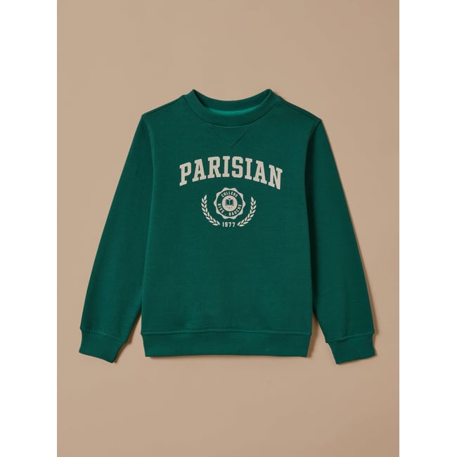 Sweat imprimé  - coton biologique vert pin <span itemprop=