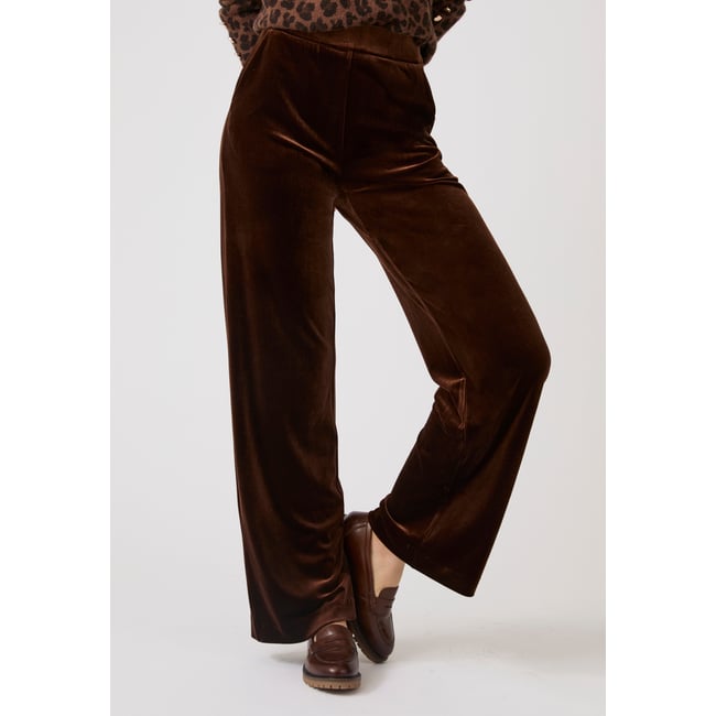 Pantalon enfilable velours brillant marron chocolat <span itemprop=