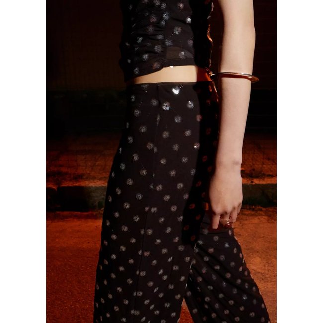 Pantalon droit paillettes chocolat <span itemprop=