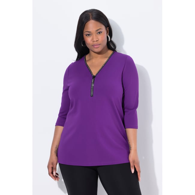 T-shirt en point de Rome, fermeture zippée lys foncé <span itemprop=