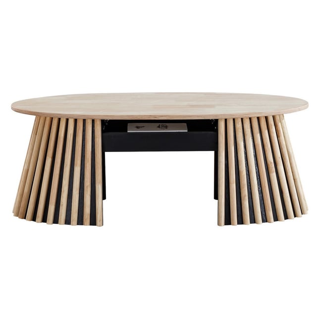 Table basse ovale relevable en bois - LANDIA Couleur chêne clair <span itemprop=