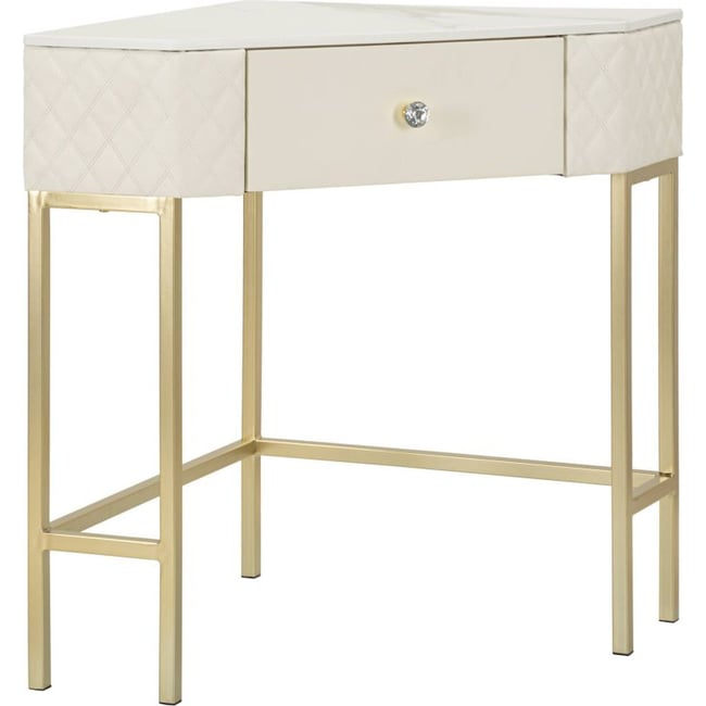 Console capitonnée bouton bijou GLAM Couleur blanc et doré <span itemprop=