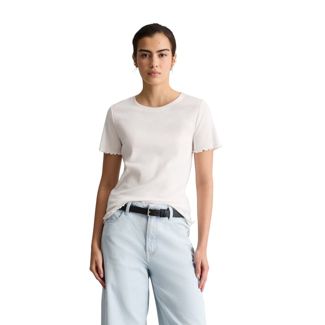 T-shirt slim en jersey stretch de coton bio blanc naturel <span itemprop=
