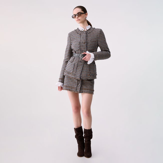 Veste en tweed pied-de-poule <span itemprop=