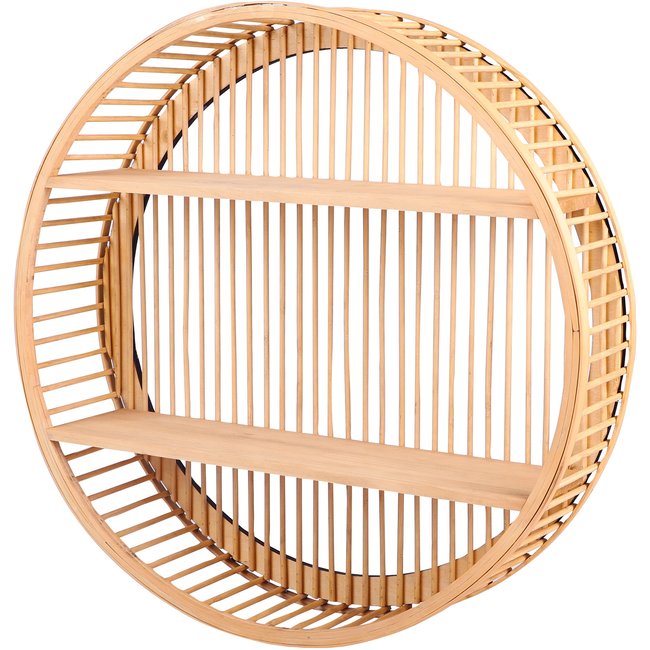 Étagère murale ronde 2 niveaux bambou Couleur bois <span itemprop=