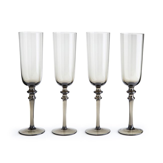 4er-Set Sektgläser Venelli, Rauchglas hellgrau <span itemprop=